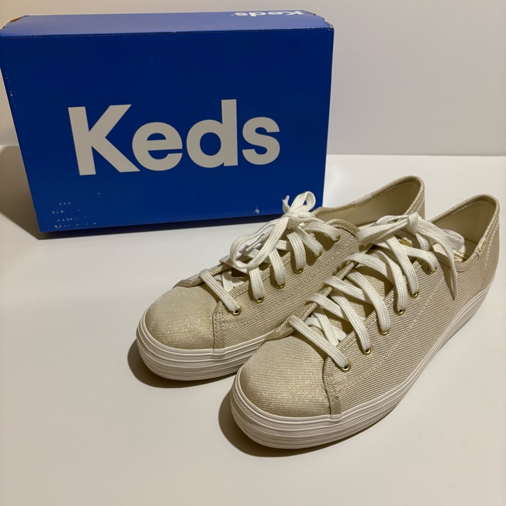 Keds special edition Cream gold shimmer Canvas tennis shoes size 8.5